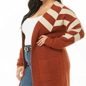 Rust Geometric Long Cardigan